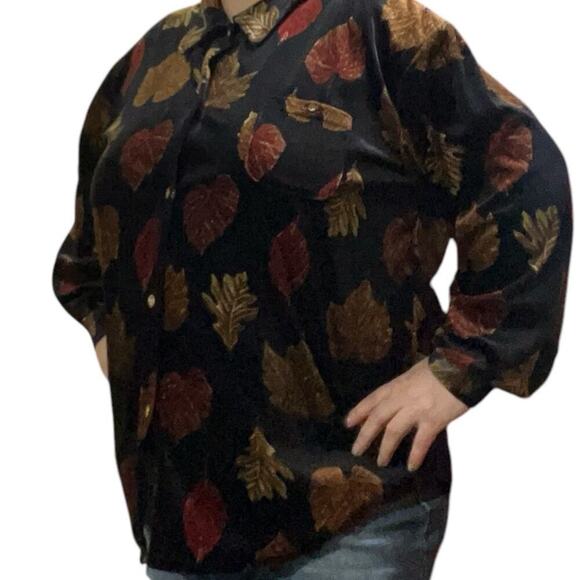 Cindy Bai Vintage Womens Fall Leaves Velvet Button Down Blouse Top Size 1X - Picture 4 of 9